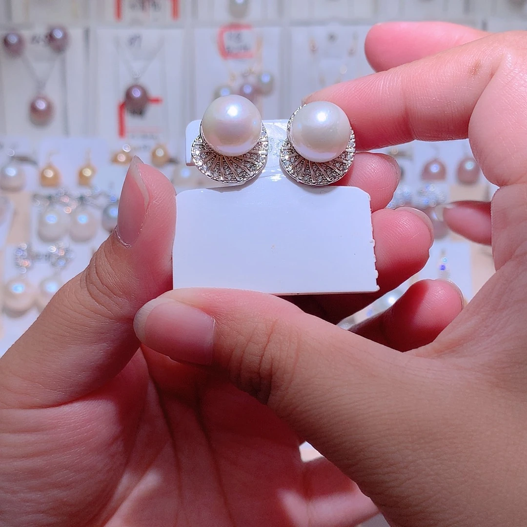 银S925镶嵌淡水珍珠耳饰CC11.7mm