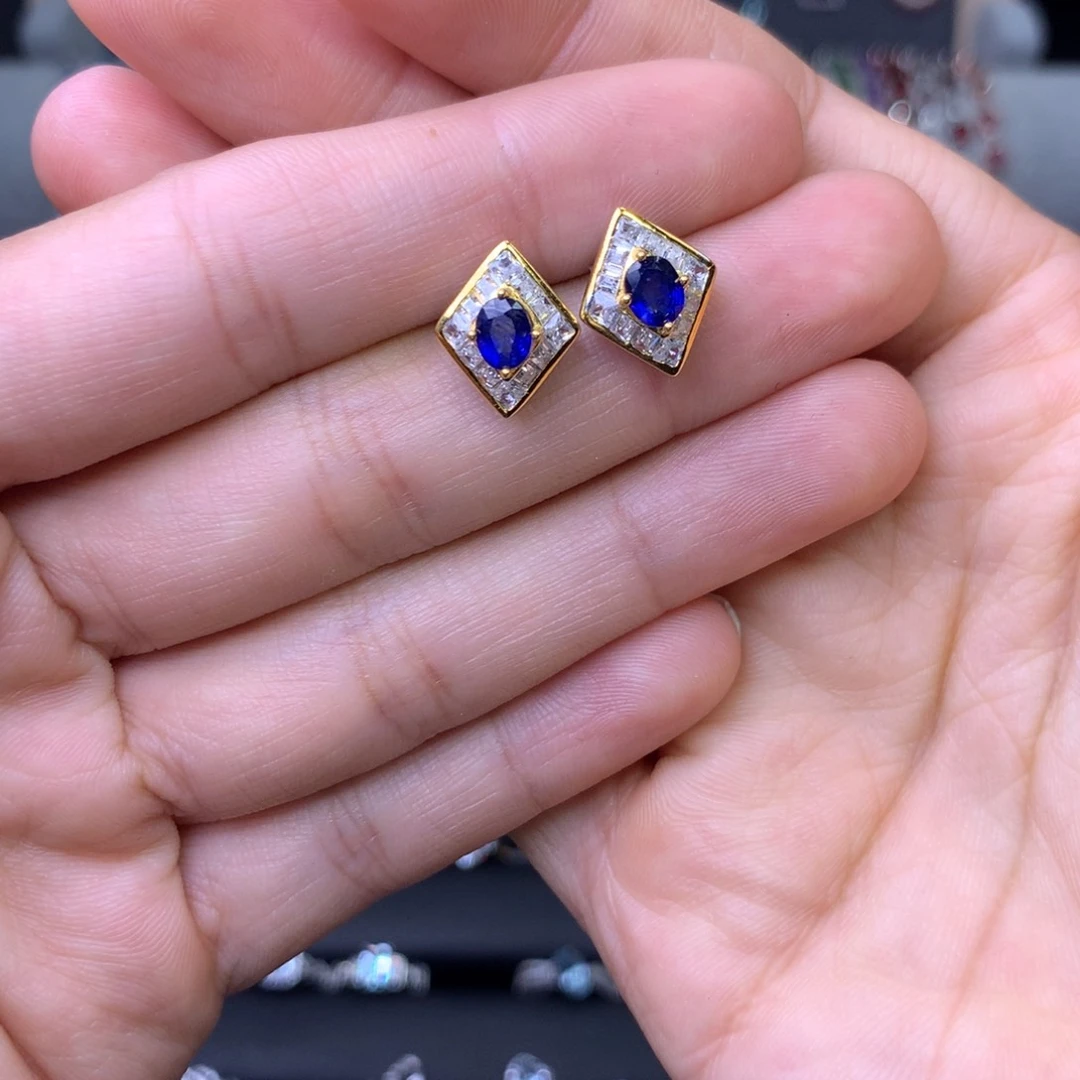 蓝宝石耳环银S925镶嵌