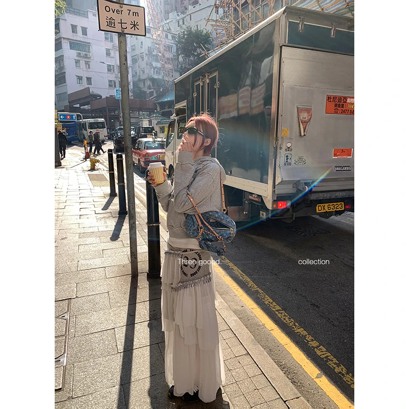 THREE GOOOD/三吉春日小调设计感卫衣拼接半身裙Y725G00218