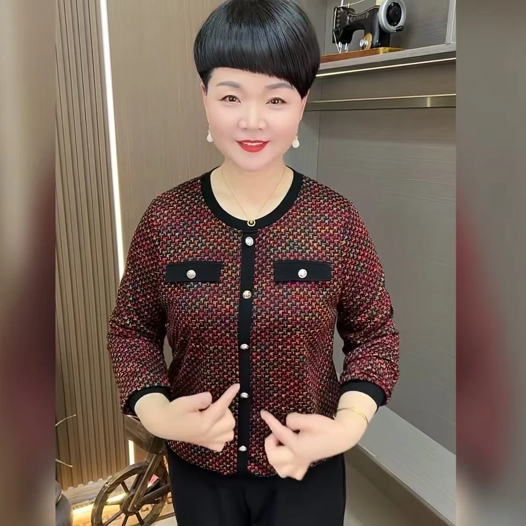 【丽姐家】春季新款妈妈装打底长袖时尚洋气圆领休闲百搭显瘦上衣