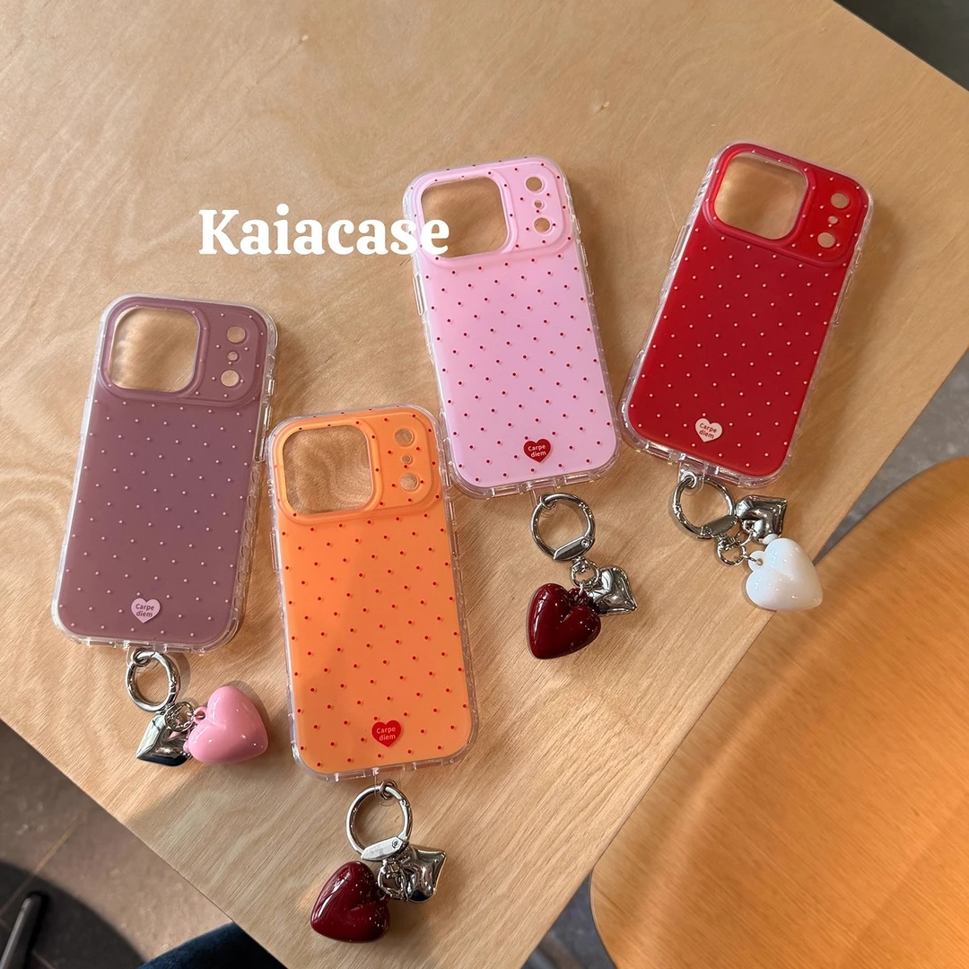 韩风ins简约纯色波点爱心适用苹果17promax手机壳iphone16pro防摔