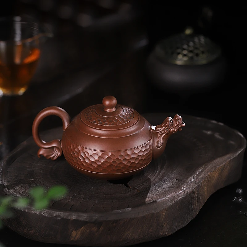 (林福玺) 紫陶锤纹凤鸣西施200毫升龙把壶全手工家用复古中式茶壶