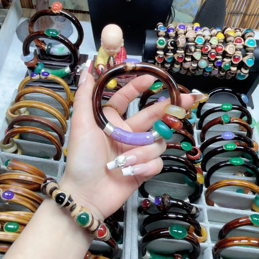 大理石磁石黑藤三节镶嵌紫色