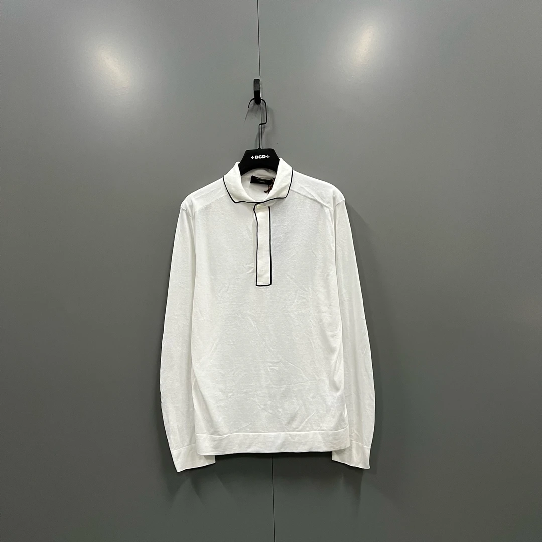 未使用 ZEGNA h915 尼白色针织polo长袖 50码 007340