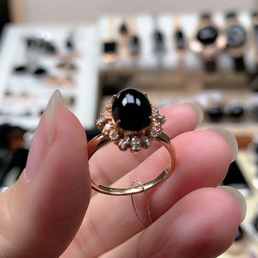 【闪购商品】翡翠戒指18K金镶嵌墨翠