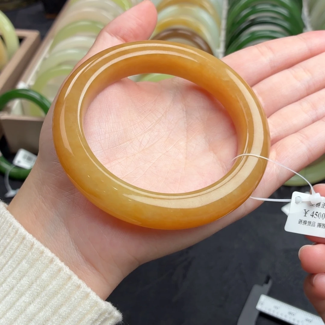 和田玉未镶嵌手镯-新疆满圈黄金糖22号 圈口齐全，支持点菜