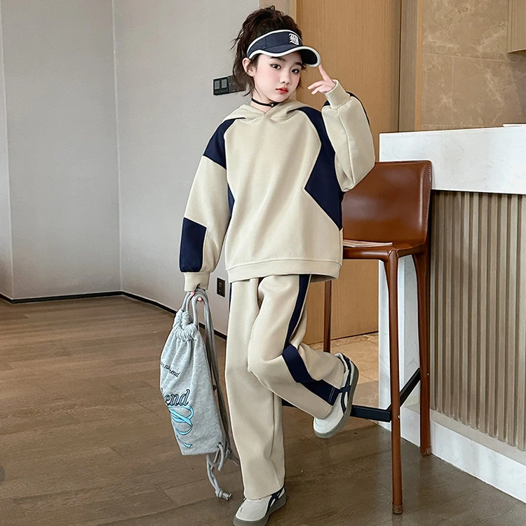 女童春季套装2025新款中大童韩版撞色洋气女孩休闲运动网红两件套