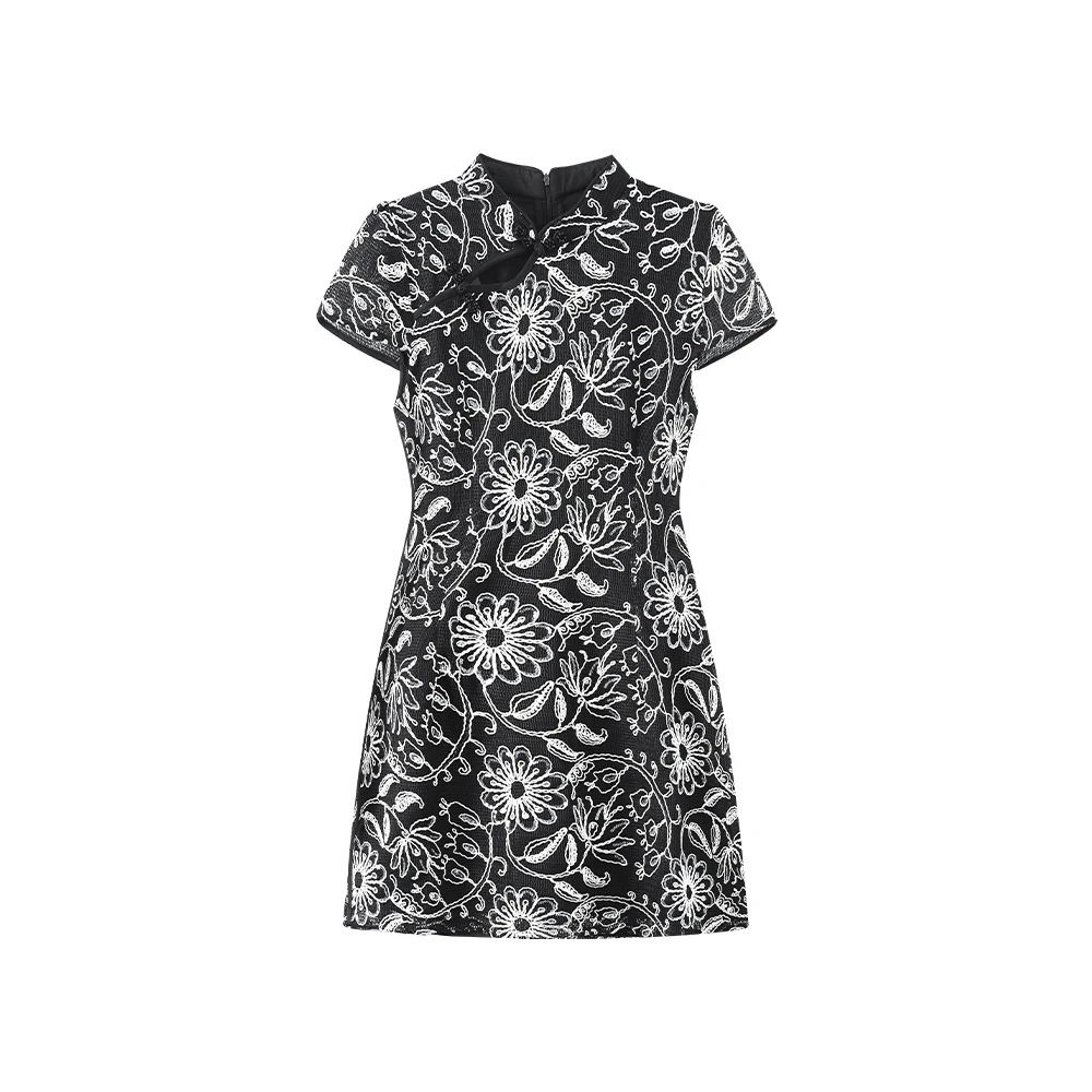 【晚风清梦】新中式素雅刺绣复古优雅连衣裙5350