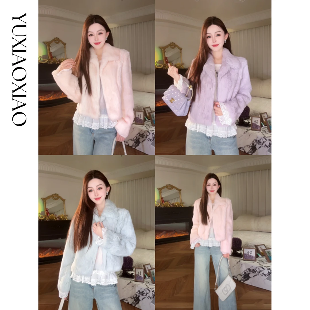 余潇潇【云朵工坊】高级感蓬松保暖兔毛百搭显瘦翻领皮草外套