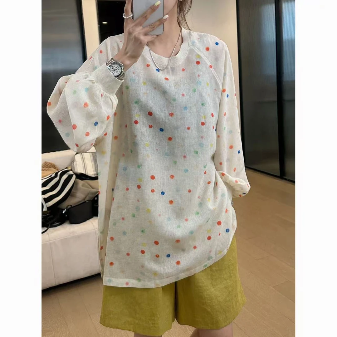 玖了个玖【彩色波点上衣】2025夏款宽松长袖防晒衣 2505C2379