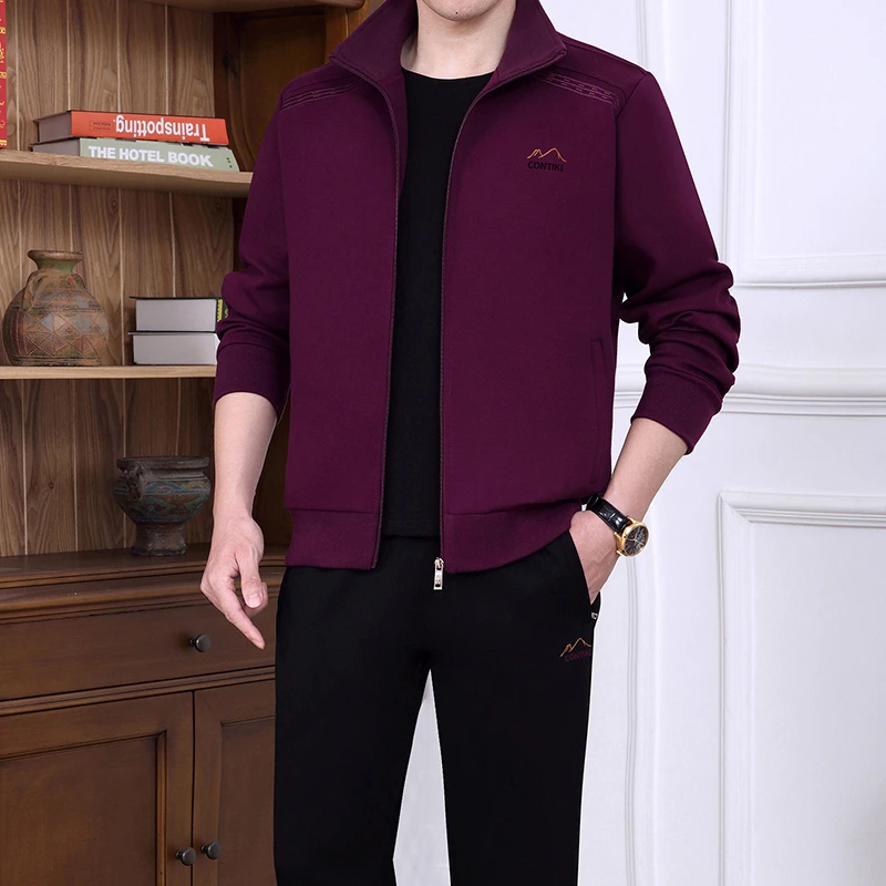 高档中老年运动套装男士春秋季新款爸爸装大码休闲运动服男三件套