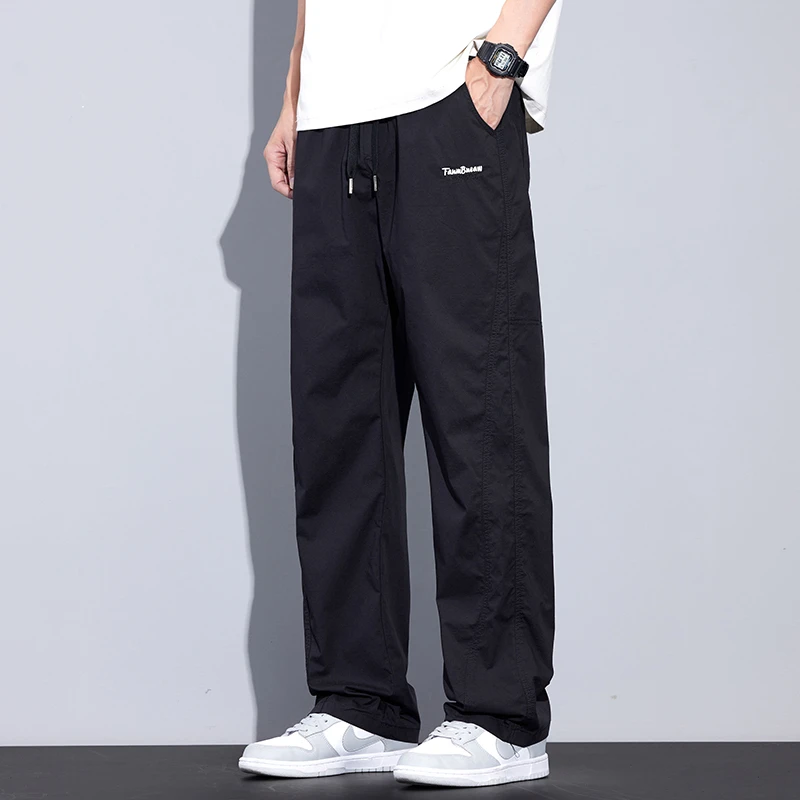 Kuvine潮牌薄款休闲裤男宽松直筒2025夏季新款速干冰丝户外男裤