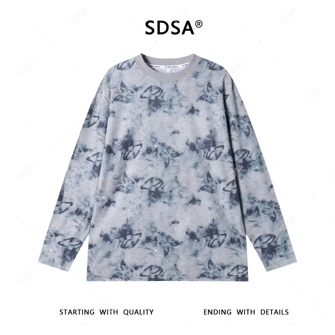 SDSA夏季新款男士痞帅潮牌设计师满印蝴蝶设计圆领短袖T恤百搭