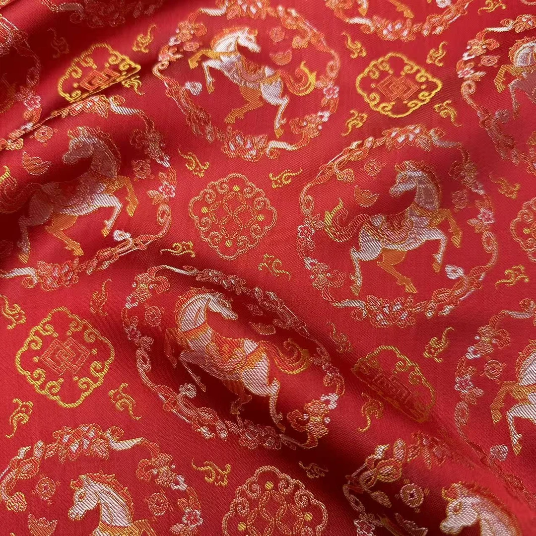 【宋锦 马上有钱 大红】宋锦新中式外套马甲 服装面料