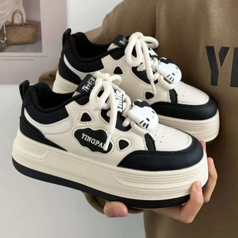 女童高颜值厚底熊猫小白鞋2025年春秋季休闲百搭圆头面包儿童板鞋