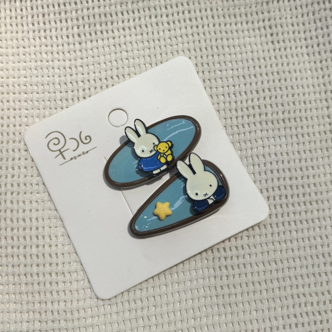 A763蓝色米菲小兔子边夹一对