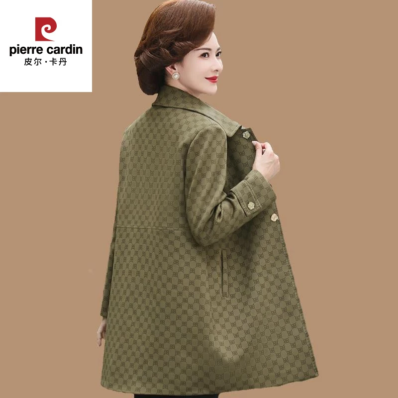 皮尔卡丹妈妈秋装风衣中长款洋气2023新款中年人大码上衣中老年春