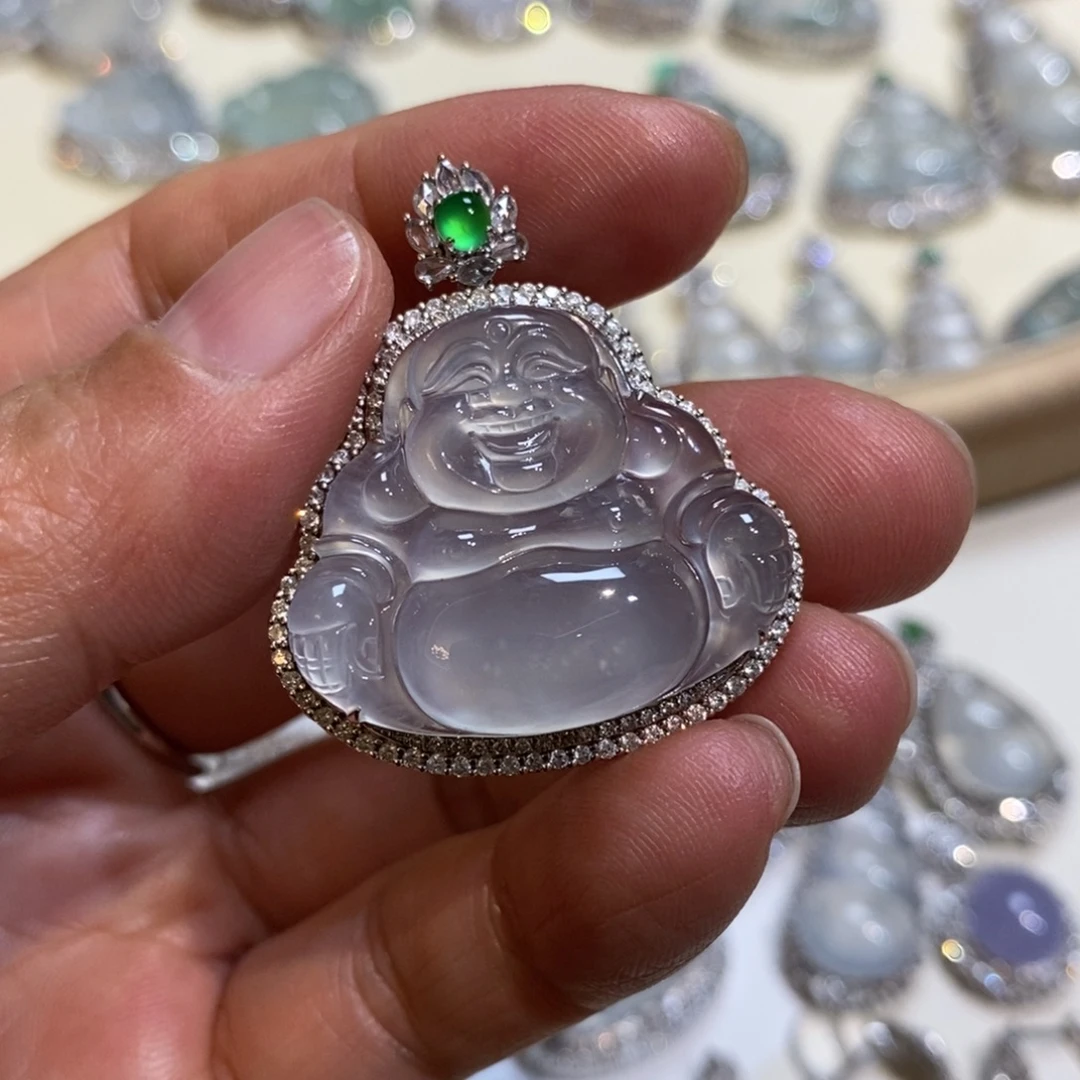 杜***鹃翡翠18K金镶嵌吊坠(不含链)佛公