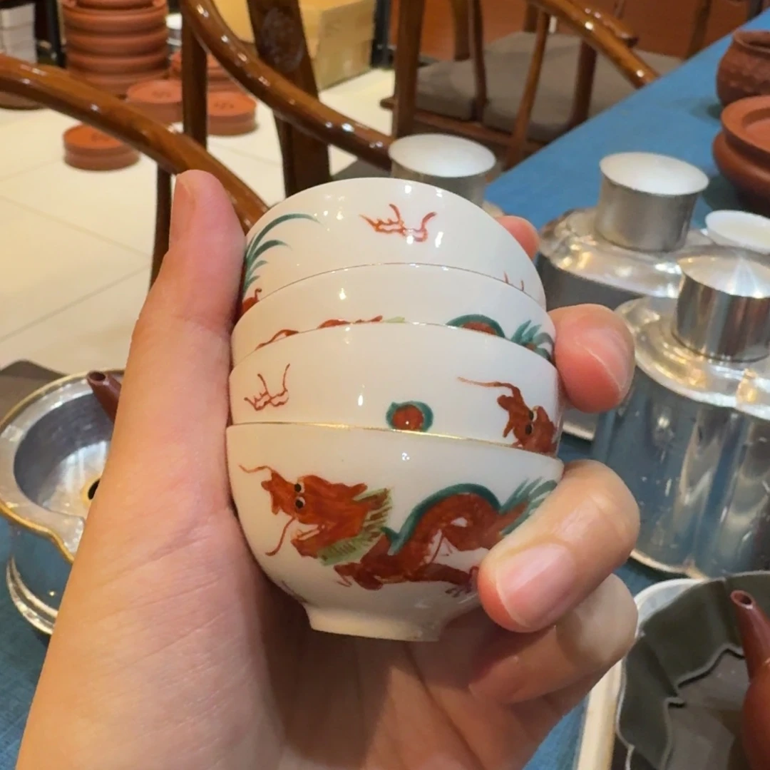 爱***你潮州80年代回忆经典老瓷龙杯蛋壳杯4个