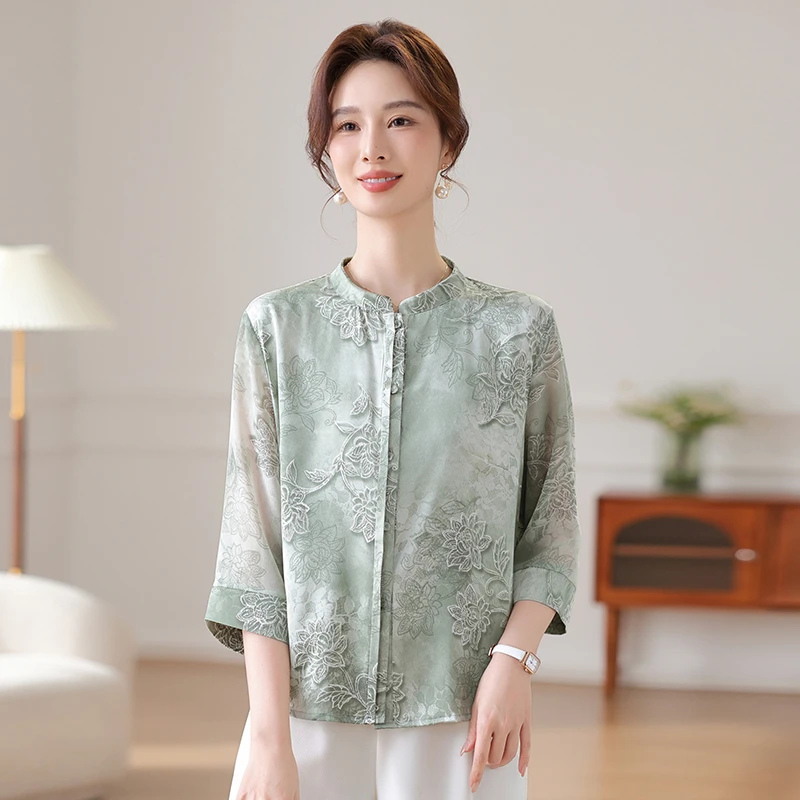 中老年女装新中式中袖小衫夏季新款妈妈装国风古韵中国风宽松薄款