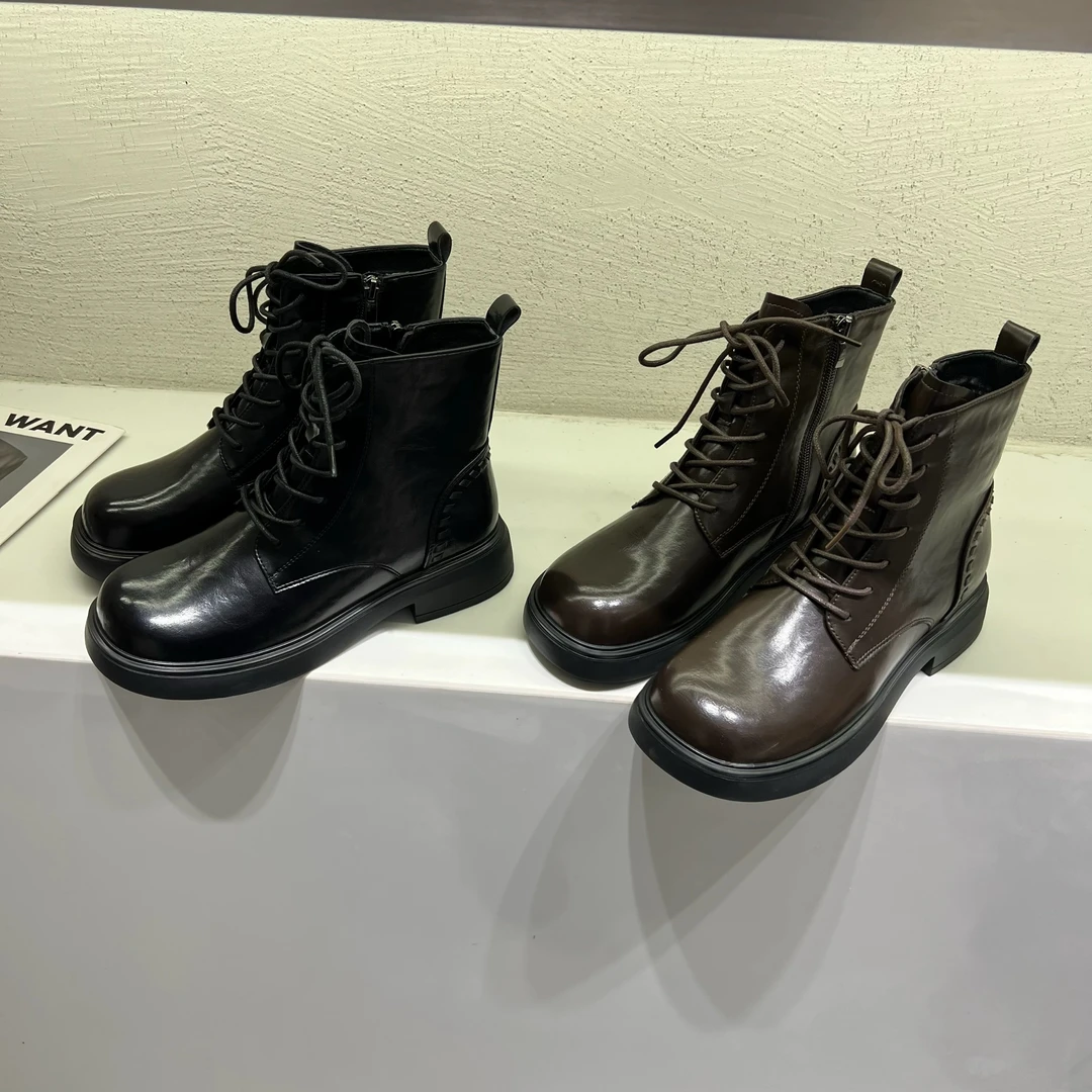 沉稳的高级质感！编织系带短筒筒骑士靴 933-6/A4