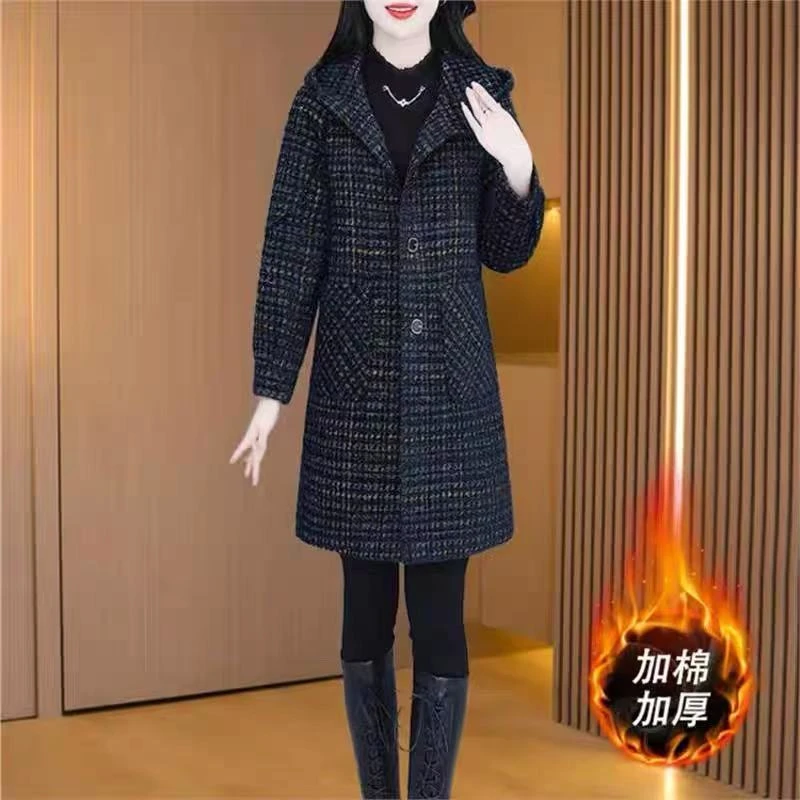 （运补）时尚高级气质韩版外套大衣女秋冬新款洋气显瘦中款毛呢外套