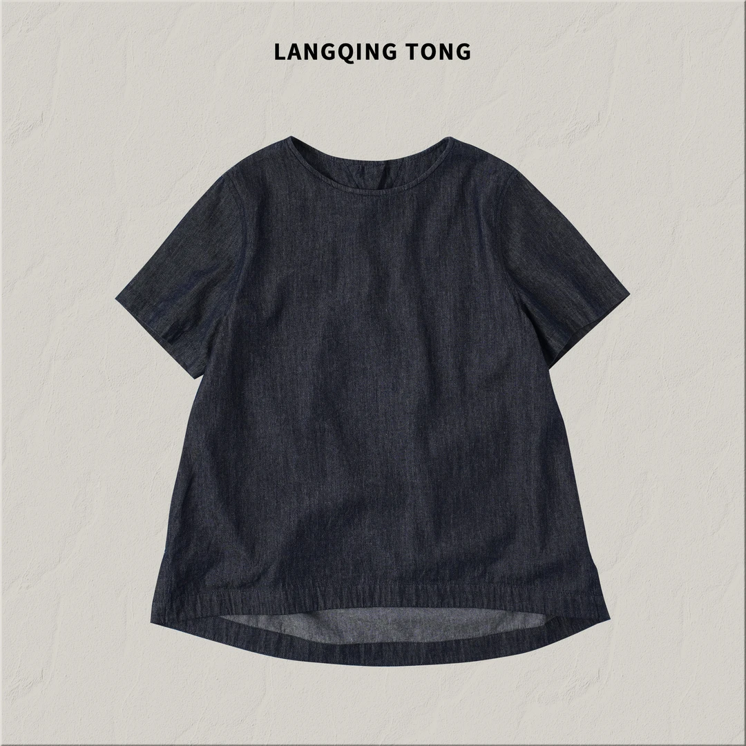 浪清/女装推荐 奥若拉简约水洗牛仔上衣44594#2025夏新款短袖t女