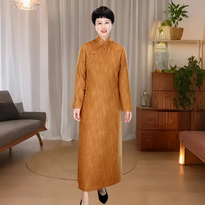 25年冬加厚羊毛新中式国风立领双层A版女士复古旗袍1896-68