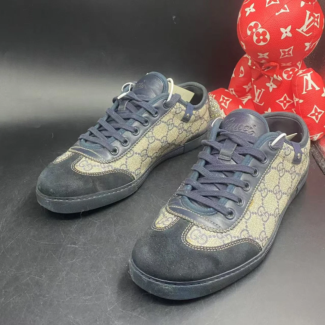 95新 GUCCI/古驰 【聚星福利】休闲潮鞋藏蓝色老花小德训板鞋42欧码