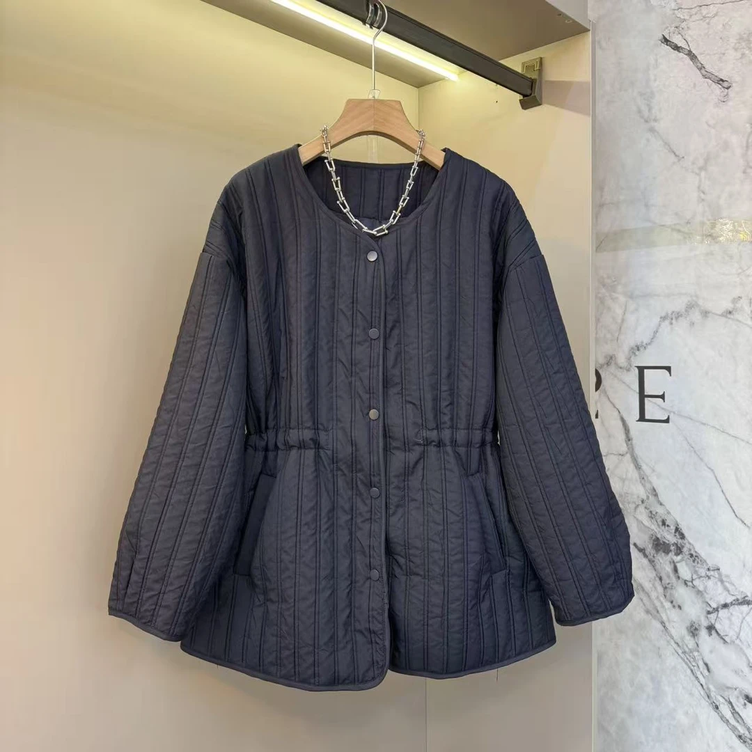 2025秋冬新款韩版洋气简约竖条纹时尚薄款显瘦百搭棉服外套2622