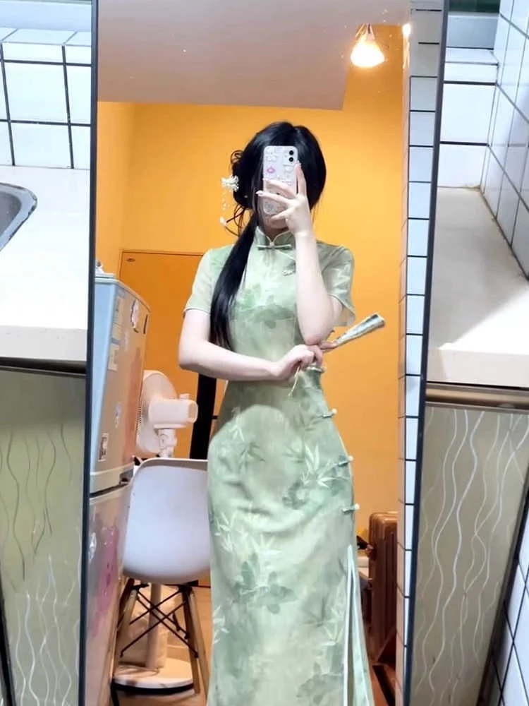 【C26】新中式2025夏季素雅旗袍改良少女高级感绿色