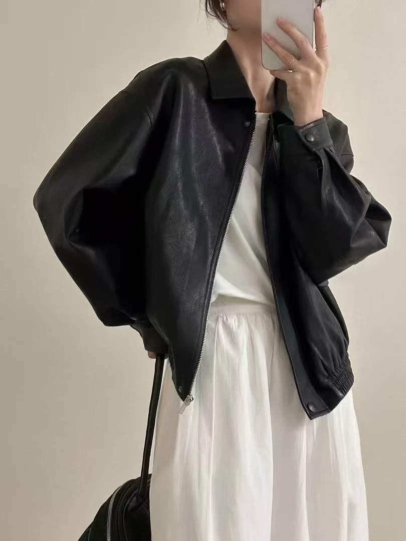 【香姐推荐】【257001】秋季时尚新款小个子短款翻领皮衣百搭