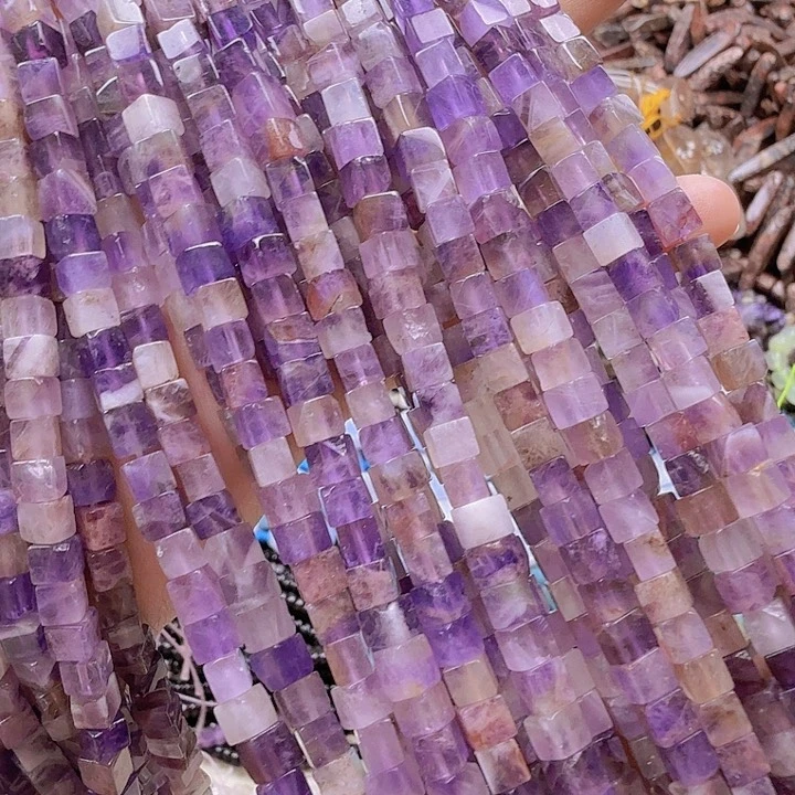 水晶珠宝半成品未镶嵌卡4梦幻紫水晶方糖一条