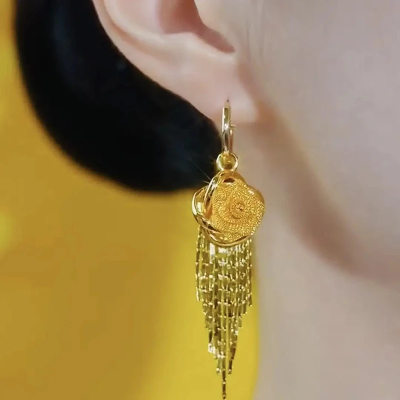 铜合金耳饰 2025高档奢华【金色玫瑰佳人】流苏耳环