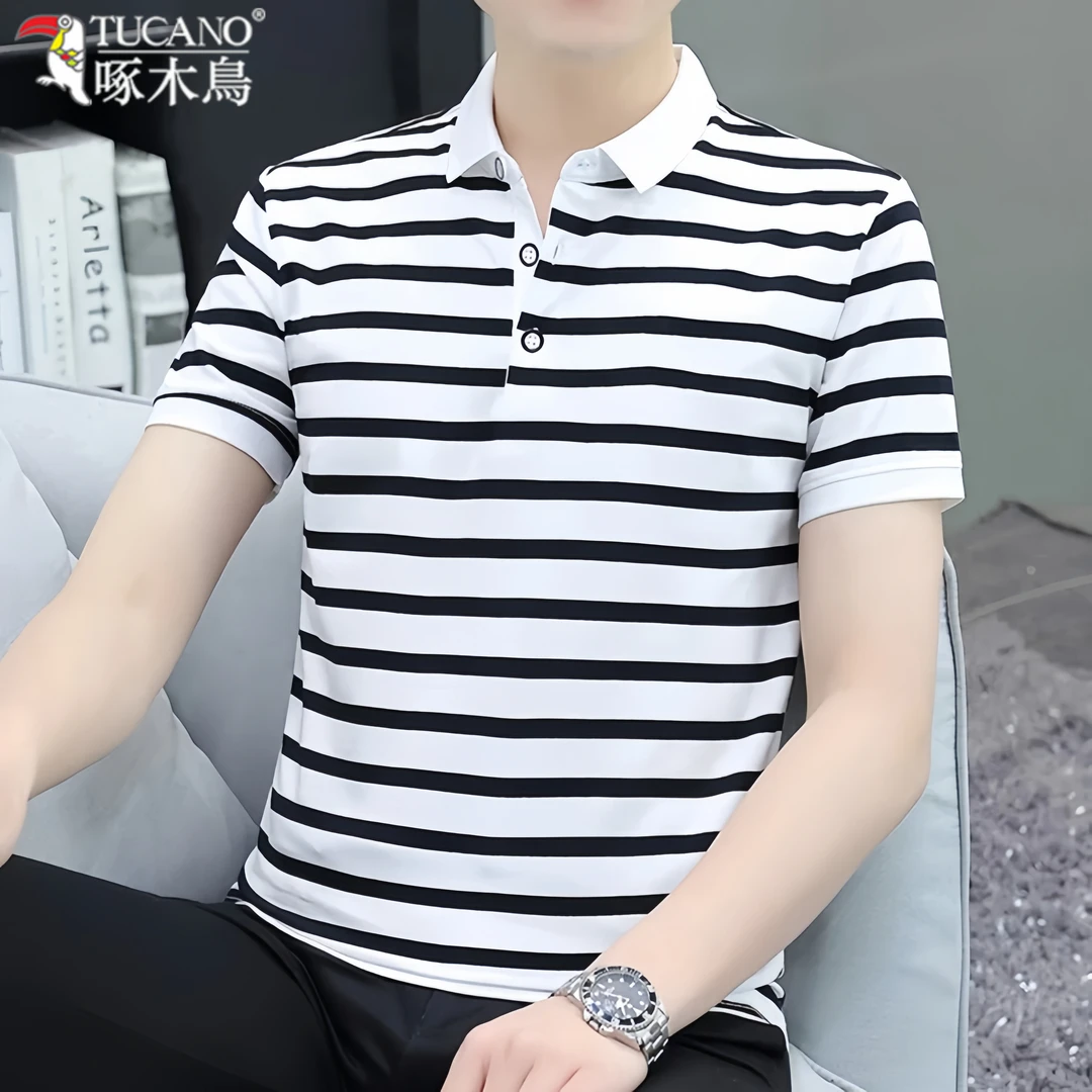 TUCANO/啄木鳥男士短袖条纹薄款翻领Polo衫夏季时尚休闲透气体恤