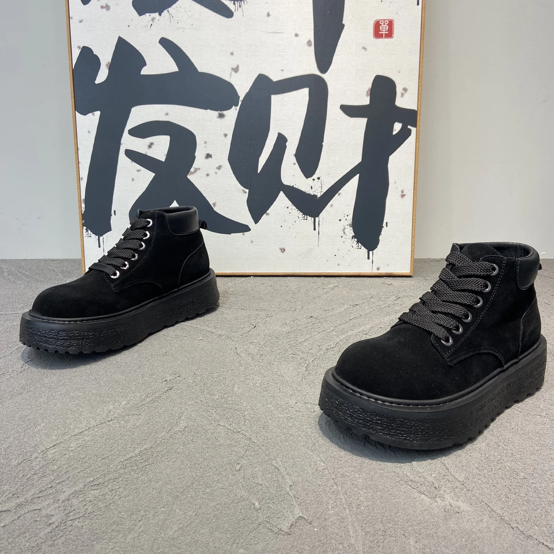 英伦风高端男鞋复古秋冬新款时尚百搭高帮系带厚底增高轻奢马丁靴