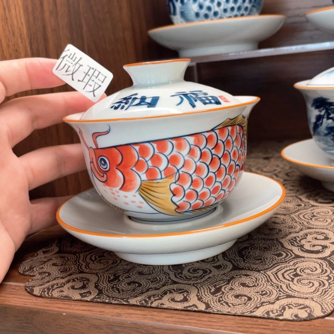 釉下手绘茶具微瑕