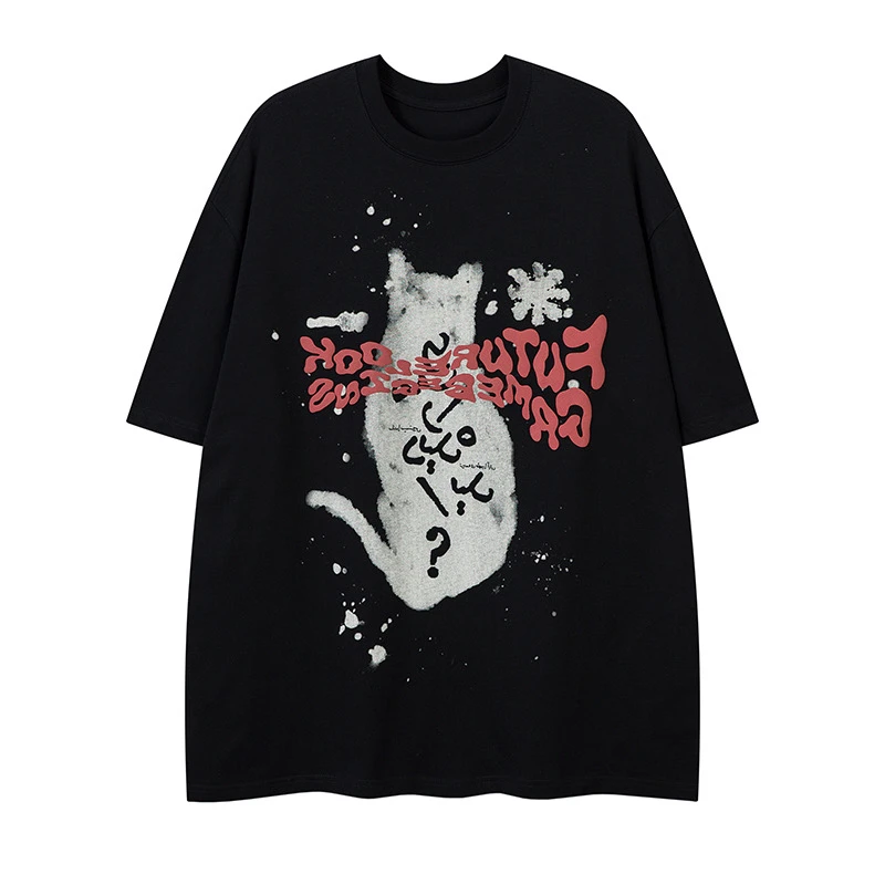 休闲国潮ins潮流半袖设计感国潮小狗短袖T恤情侣夏季印花宽松