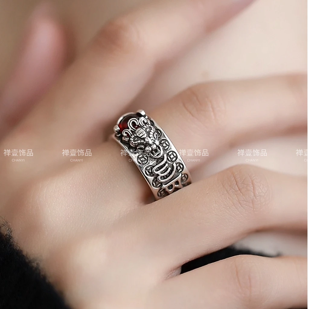 【红财神貔貅戒指】男女心经时尚百搭戒貔貅开口指环