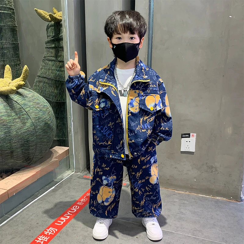 男童春装套装2025新款儿童春秋款牛仔两件套洋气宝宝痞帅休闲衣服