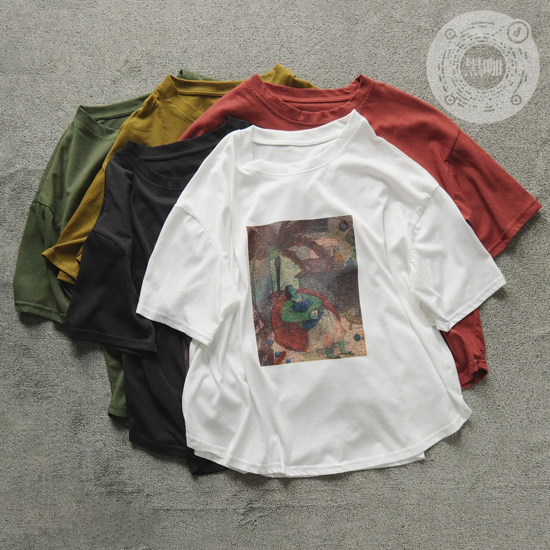 韩版夏季宽松圆领通勤休闲潮流印花T恤显瘦半袖港风文艺百搭复古