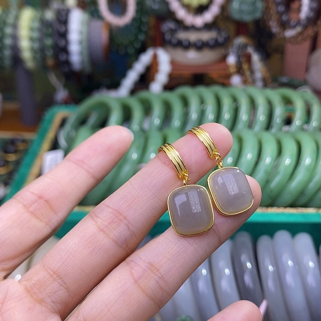 和田玉未镶嵌颈饰多样性发一 925.银烟紫耳环