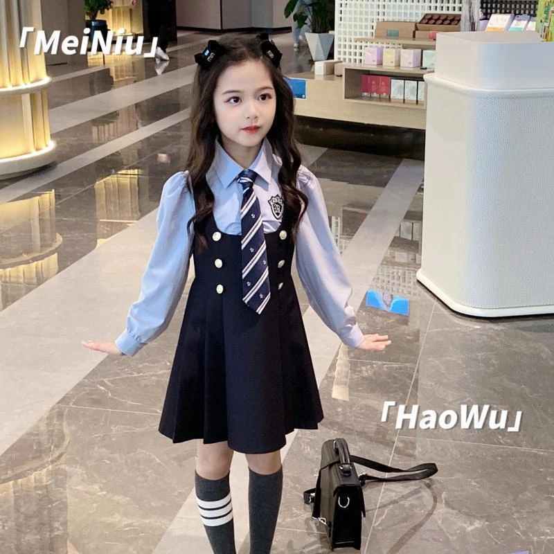 女童春秋学院风套装韩版儿童中大童时髦洋气长袖衬衫背带裙两件套