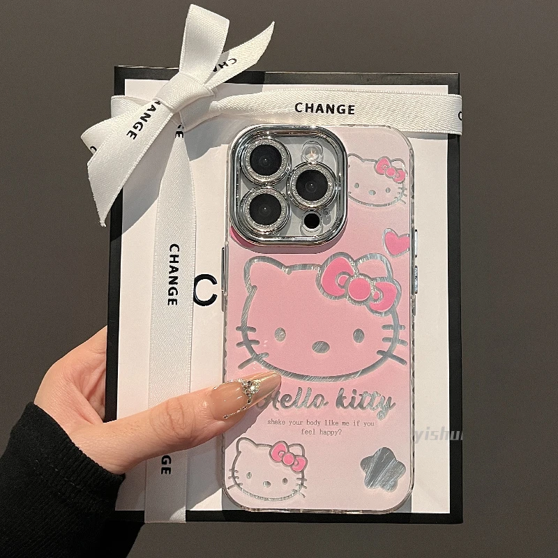 ins风卡通镂空kt猫适用苹果16/15华为P70/vivo小米OPPO羽纱手机壳