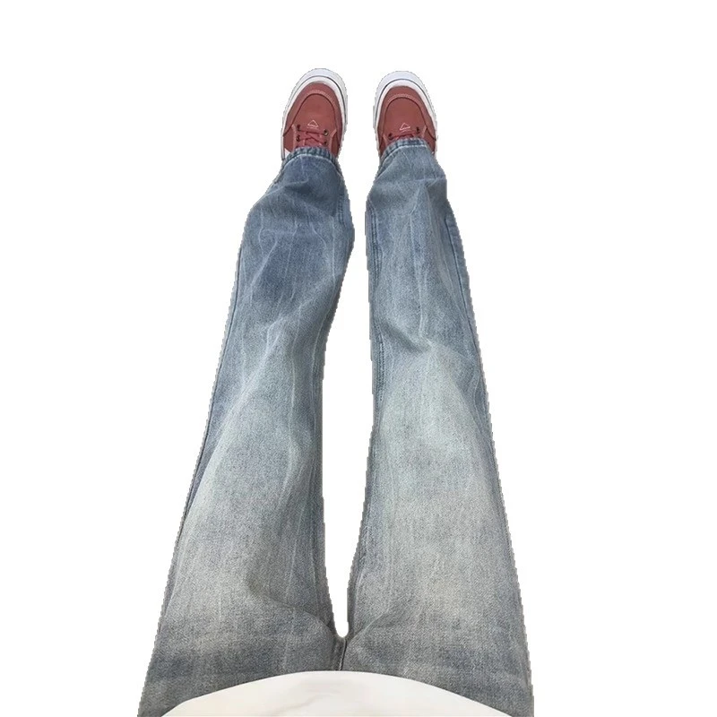 2025闪电竹节纹牛仔裤男微喇宽松高街裤子美式潮牌高级感休闲长裤