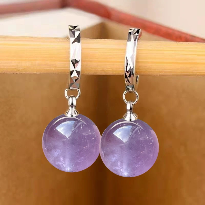 天然紫水晶S925银耳环不过敏简约大气2025年新潮款耳坠