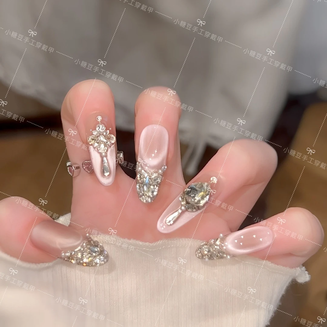 【铂金丝缎】纯手工穿戴式光疗甲冰透渐变纯欲流行款式美甲