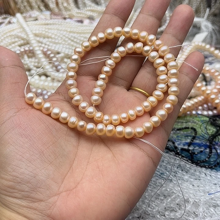 玛瑙/玉髓未镶嵌珠宝半成品一条7mm左右香槟馒头珍珠