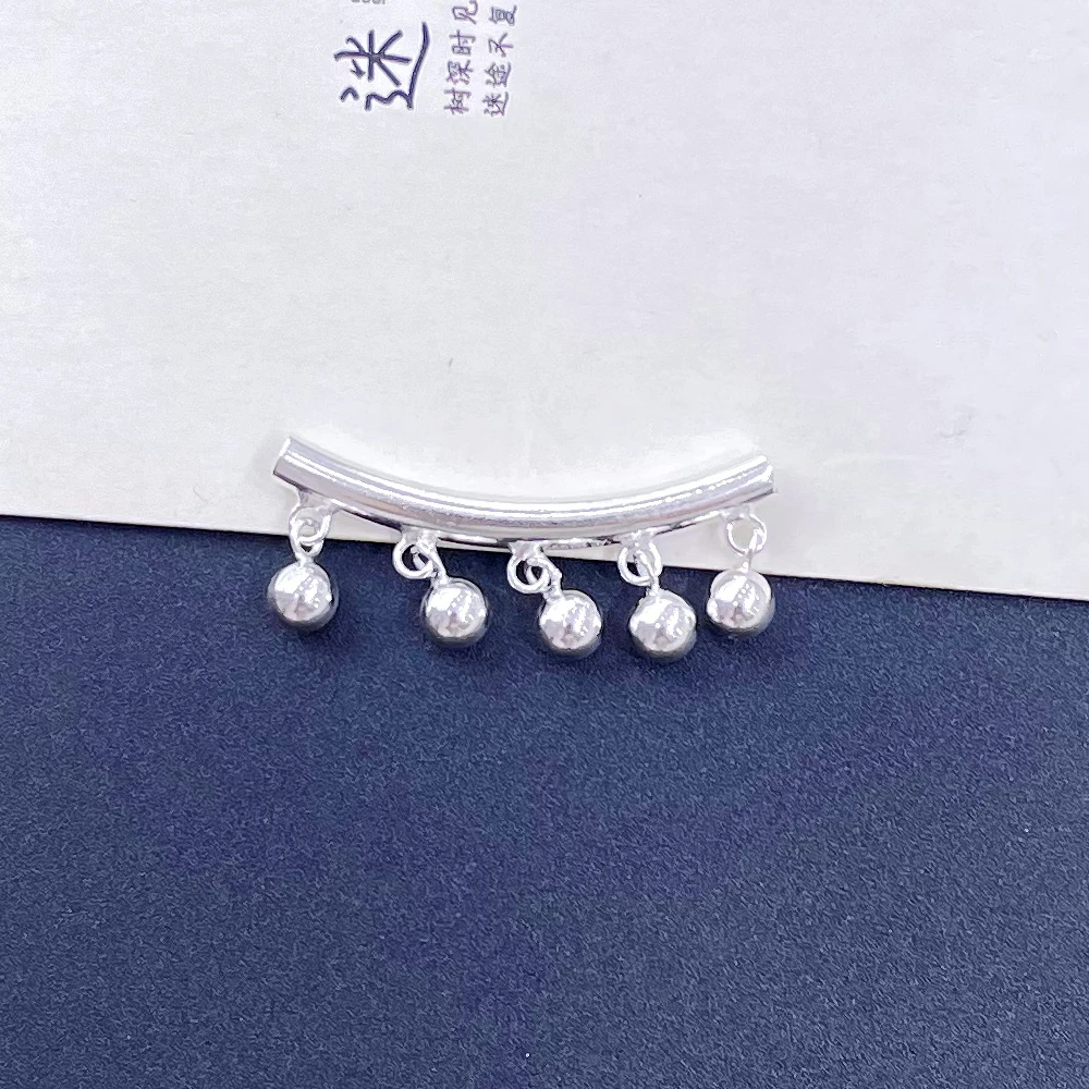 吊坠足银 足银999弯管铃铛吊坠光面简约精致小众气质镂空DIY配饰