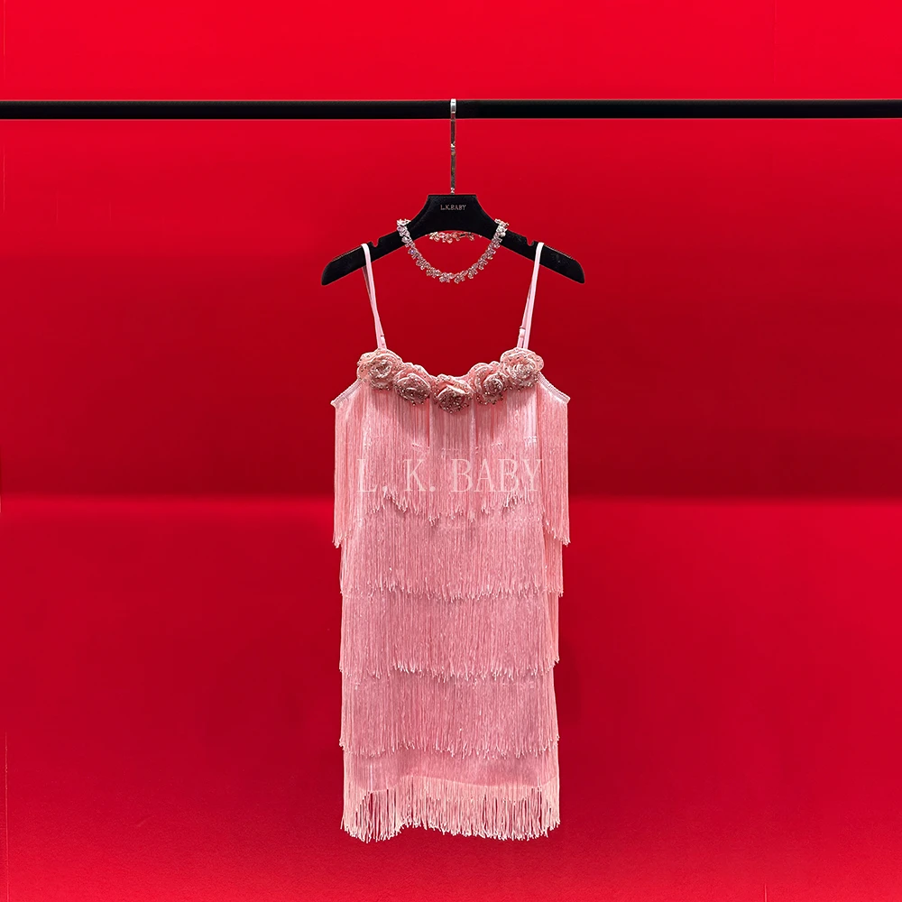 【L.K.BABY】 纯纯欲动S  法式轻奢玫瑰礼服性感流苏吊带礼服连衣裙